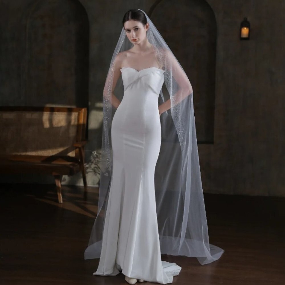 Wedding veil white bride bridal cathedral long cathedral comb elegant crystals